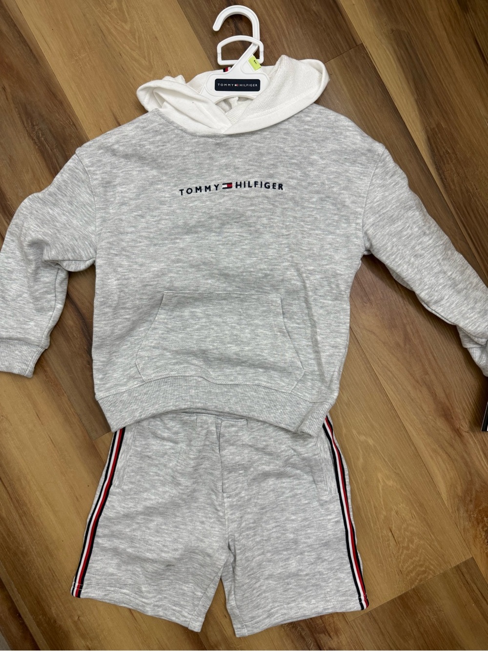 Tommy Hilfiger Light Gray Hoodie & Shorts Set with Signature Stripe